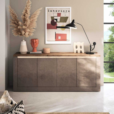 Buffet 4 portes aspect minéral bronze plateau bois Mercure - ISALIOR