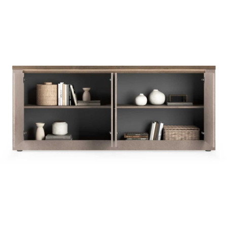 Buffet 4 portes aspect minéral bronze plateau bois Mercure - ISALIOR