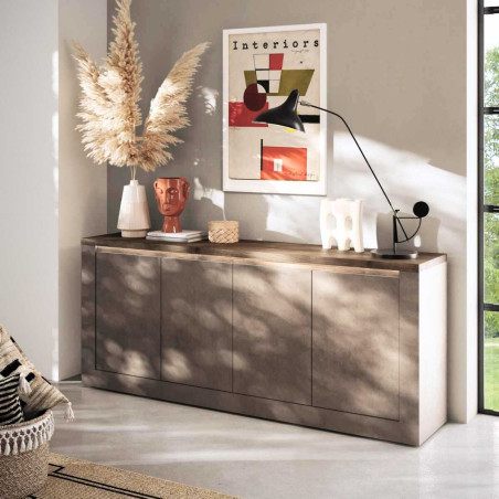 Buffet 4 portes aspect minéral bronze plateau bois Mercure - ISALIOR