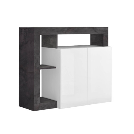 Buffet 2 portes blanc laqué niches gris oxyde - ARTIRA