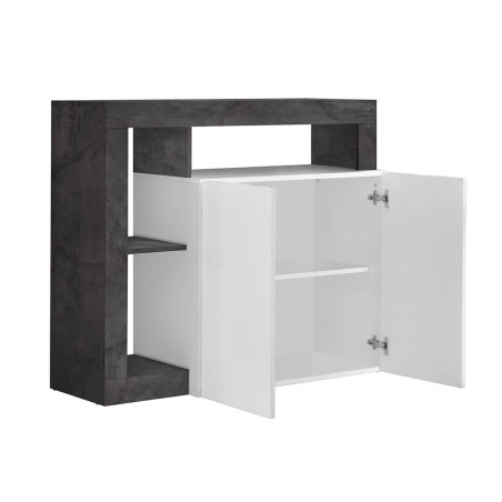 Buffet 2 portes blanc laqué niches gris oxyde - ARTIRA