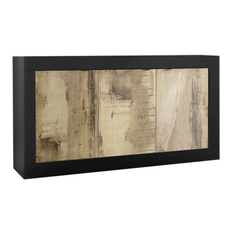 Buffet 3 portes noir mat aspect bois antik - OTELIA