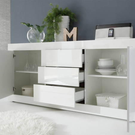 Buffet 2 portes 3 tiroirs blanc laqué Weiss - OTELIA