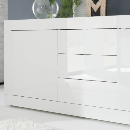 Buffet 2 portes 3 tiroirs blanc laqué Weiss - OTELIA