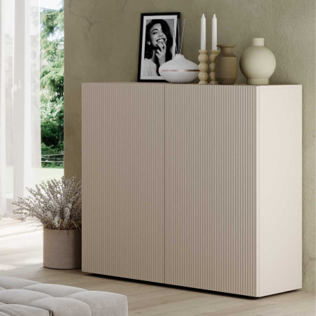 Rangement 2 portes beige façades rainurées - JANEIROR