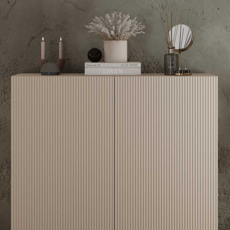 Rangement 2 portes beige façades rainurées - JANEIROR