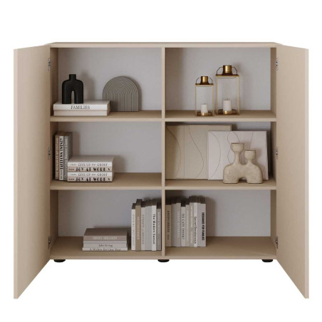 Rangement 2 portes beige façades rainurées - JANEIROR