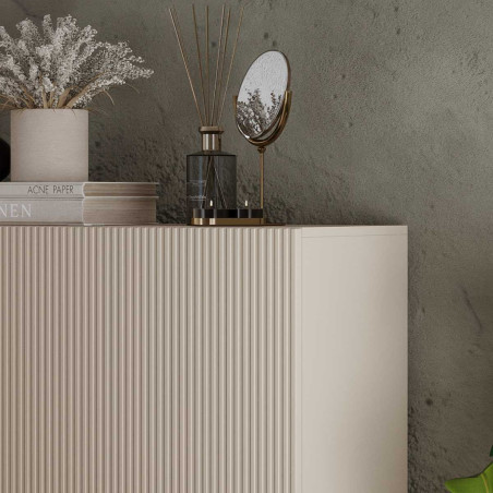Rangement 2 portes beige façades rainurées - JANEIROR