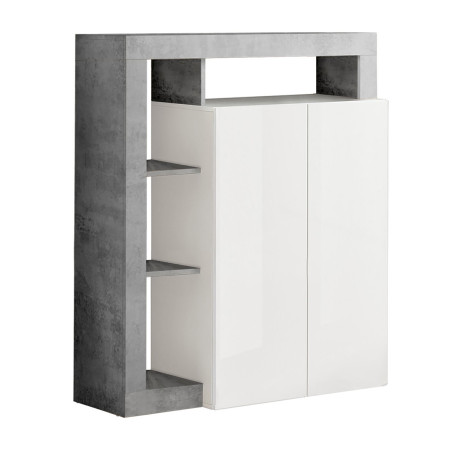 Meuble bar 2 portes blanc laqué encadrement niches aspect cimento - ARTIRA