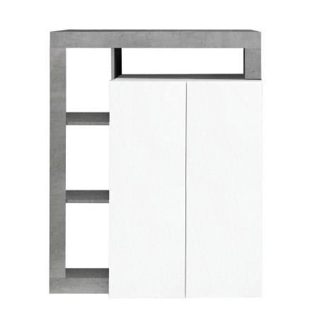 Meuble bar 2 portes blanc laqué encadrement niches aspect cimento - ARTIRA