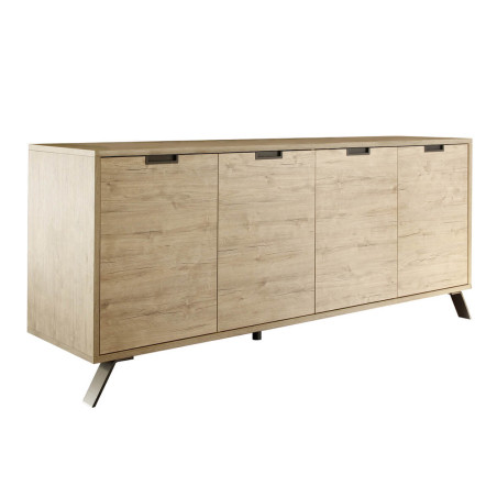 Buffet 4 Portes Aspect Bois Pieds Métal Gris Foncé - PALIRA