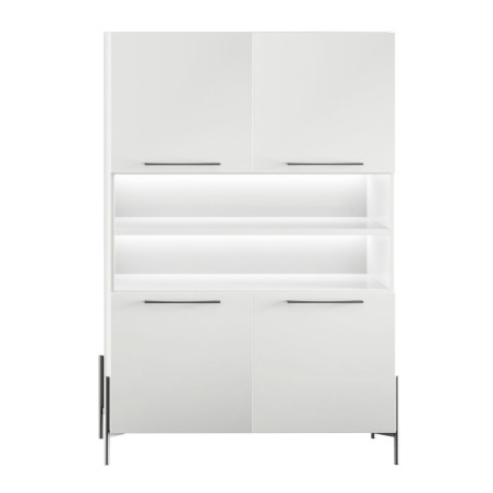 Buffet haut 4 portes blanc pieds et poignées métal anthracite + Leds - TARAC