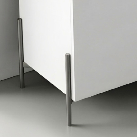Buffet haut 4 portes blanc pieds et poignées métal anthracite + Leds - TARAC