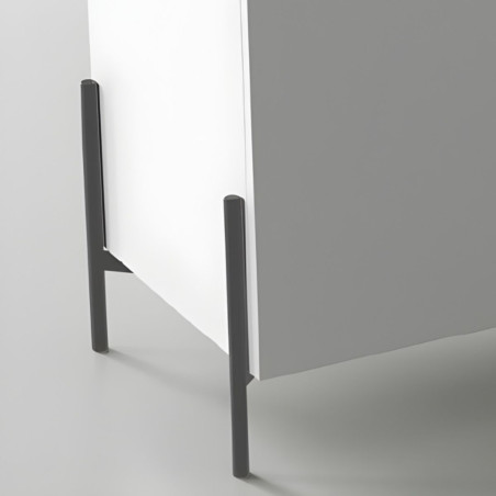 Buffet haut 4 portes laqué blanc plateau marbré métal anthracite Leds - TARAC