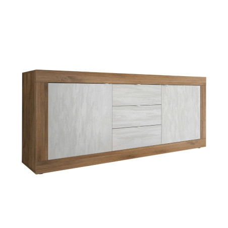 Buffet 2 portes 3 tiroirs bois blanc texturé - OTELIA