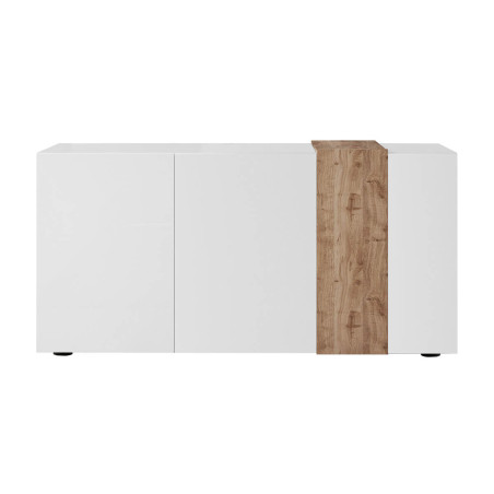 Buffet 3 Portes Laqué Blanc et Aspect Bois Finition Cadiz - VESIRA