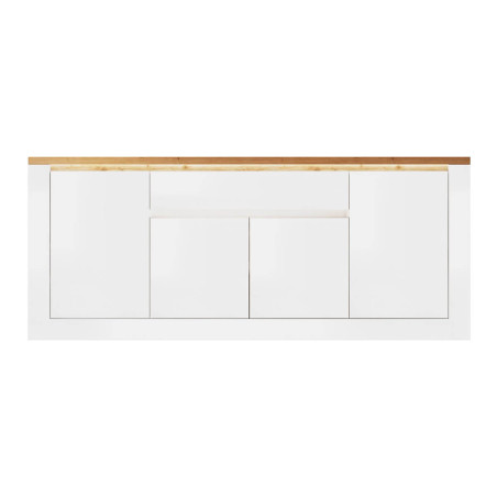 Buffet 4 portes 1 tiroir blanc et plateau chêne avec LED - ISALIN