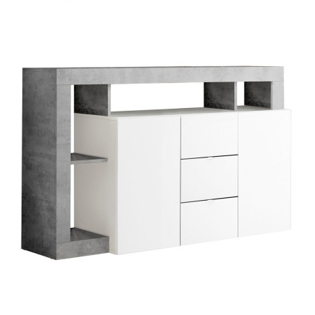 Buffet 2 Portes 3 Tiroirs Blanc Laqué Aspect Cimento - ARTIRA