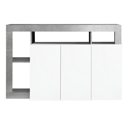 Buffet 3 Portes Blanc Laqué Encadrement Niches Aspect Cimento - ARTIRA