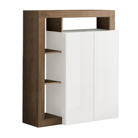 Meuble Bar 2 Portes Blanc Laqué Encadrement Niches Chêne - ARTIRA