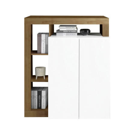 Meuble Bar 2 Portes Blanc Laqué Encadrement Niches Chêne - ARTIRA