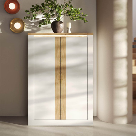 Rangement 2 portes blanc et aspect chêne finition Cadiz avec LED - ISALIN