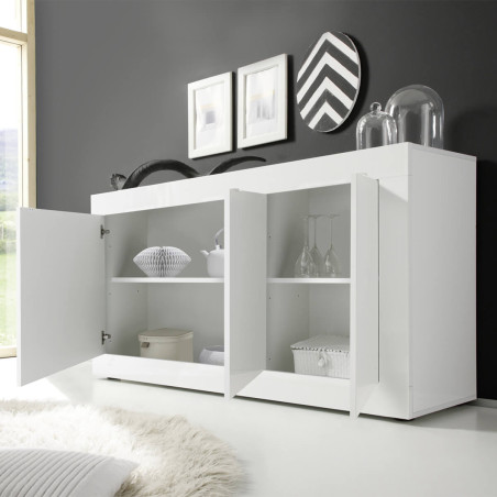 Buffet 3 portes blanc laqué Weiss - OTELIA