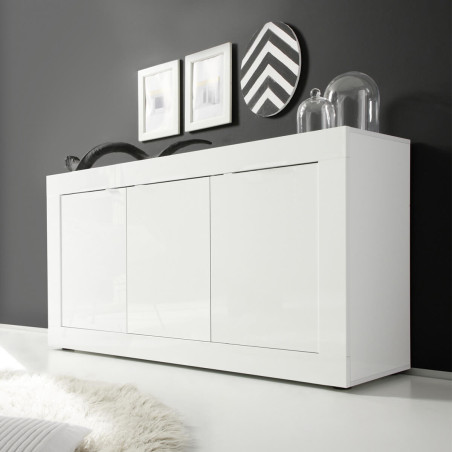Buffet 3 portes blanc laqué Weiss - OTELIA