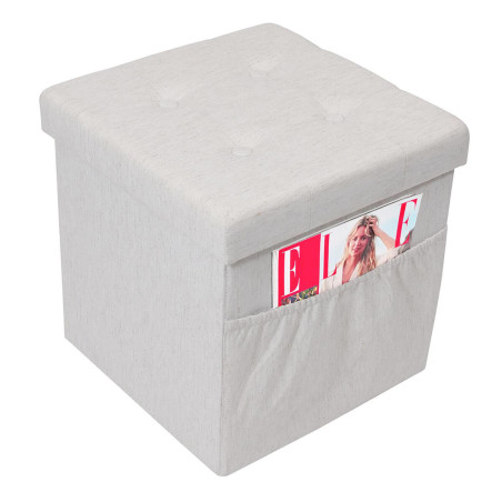 Pouf-coffre pliable capitonné blanc chiné - COLIO