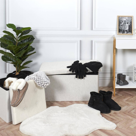 Pouf-coffre pliable capitonné blanc chiné - COLIO