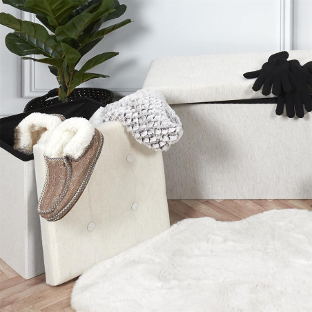 Pouf-coffre pliable capitonné blanc chiné - COLIO