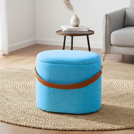 Pouf coffre avec lanière bleu océan - DEVOR
