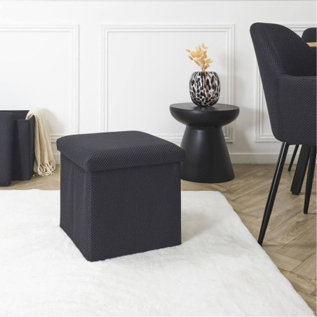Pouf coffre carré pliable en tissu maille 3D noir - DETROY