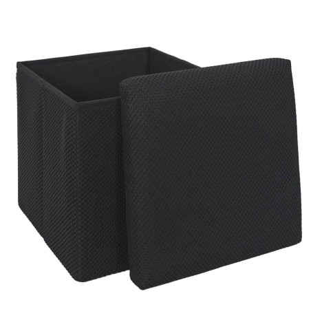 Pouf coffre carré pliable en tissu maille 3D noir - DETROY