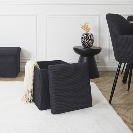 Pouf coffre carré pliable en tissu maille 3D noir - DETROY