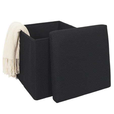 Pouf coffre carré pliable en tissu maille 3D noir - DETROY