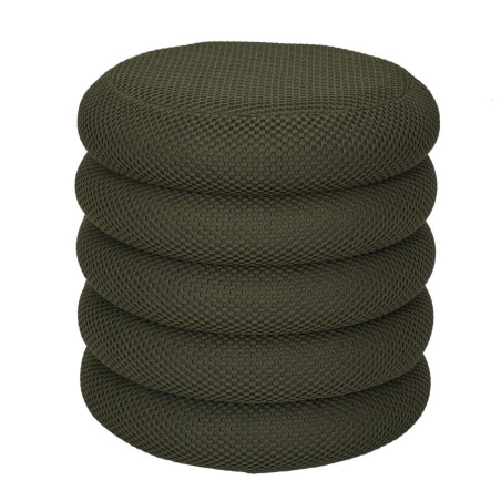 Pouf rangement rond tissu texturé maille 3D kaki - DETROY