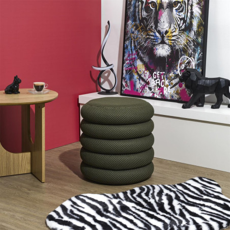 Pouf rangement rond tissu texturé maille 3D kaki - DETROY