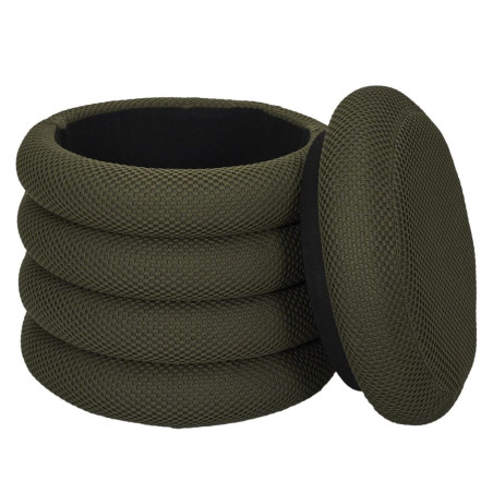 Pouf rangement rond tissu texturé maille 3D kaki - DETROY