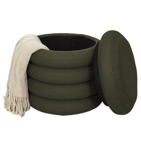 Pouf rangement rond tissu texturé maille 3D kaki - DETROY