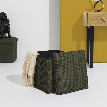 Pouf coffre carré pliable en tissu texturé maille 3D - DETROY
