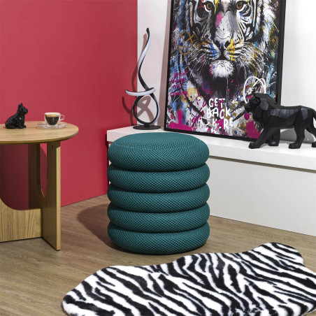 Pouf rangement rond en tissu maille 3D bleu - DETROY