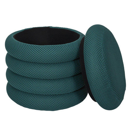 Pouf rangement rond en tissu maille 3D bleu - DETROY