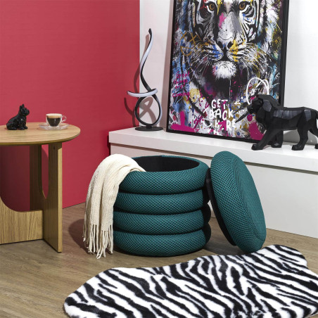 Pouf rangement rond en tissu maille 3D bleu - DETROY