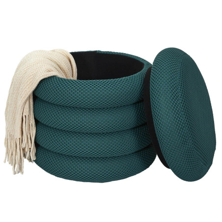Pouf rangement rond en tissu maille 3D bleu - DETROY