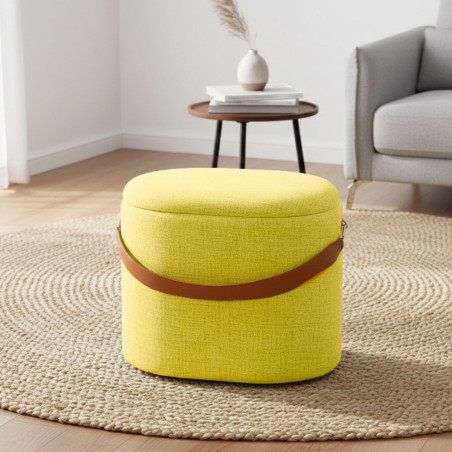 Pouf coffre avec lanière jaune - DEVOR