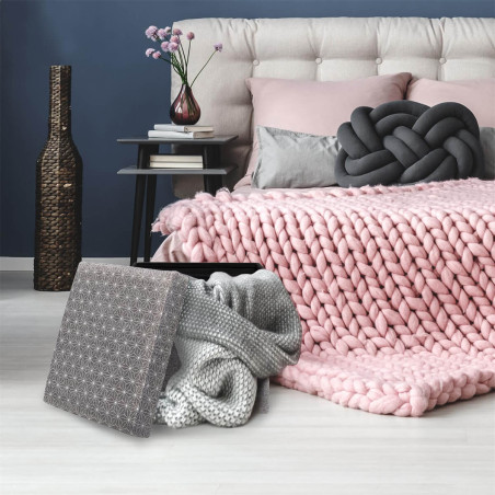 Pouf-coffre pliable gris foncé à motif géométrique - LOFIO