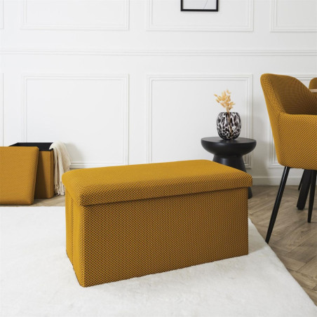 Banc coffre pliable en tissu texturé maille 3D jaune - DETROY