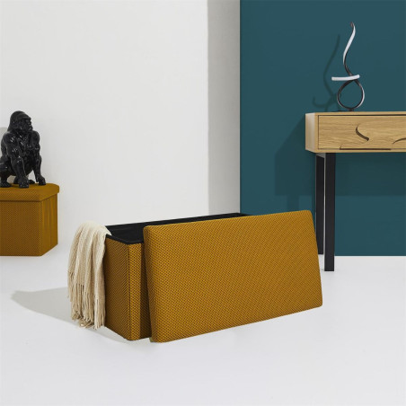 Banc coffre pliable en tissu texturé maille 3D jaune - DETROY