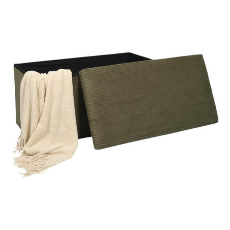 Banc coffre pliable côtelé vert 76x38 cm - AMORA